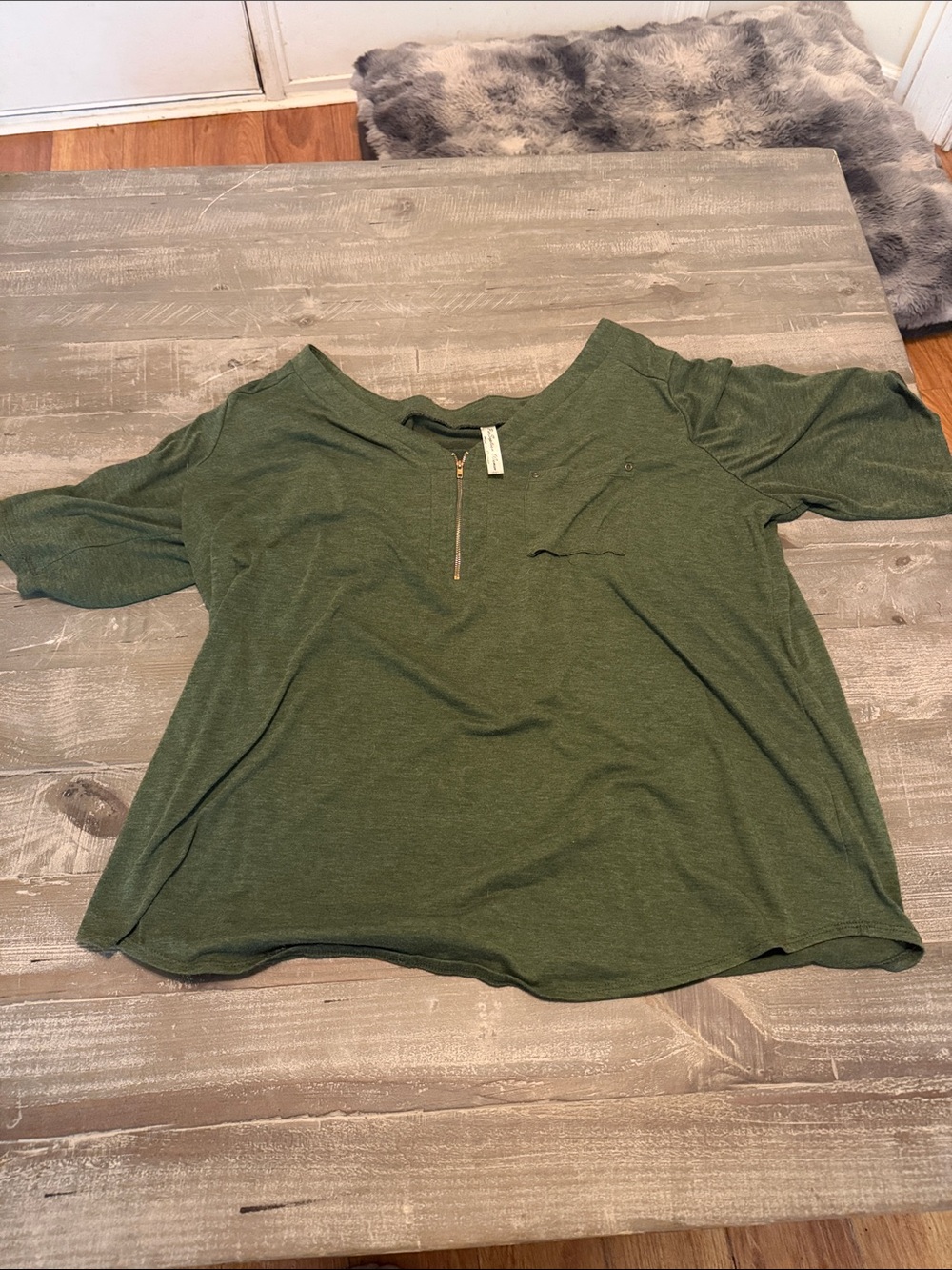 Perseption Olive Green Long Sleeve Zip-Front Tee